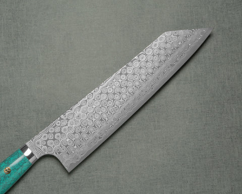 Nigara "Anmon" R2/SG2 49 Layers Kurosome Damascus 240mm Kiritsuke Gyuto with Green Turquoise Handle