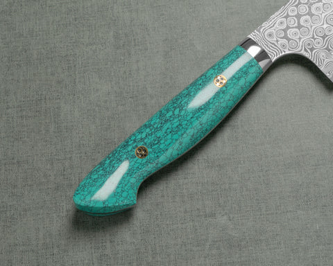 Nigara "Anmon" R2/SG2 49 Layers Kurosome Damascus 240mm Kiritsuke Gyuto with Green Turquoise Handle