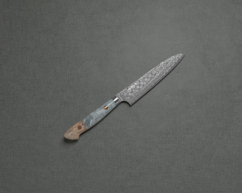 Nigara "Anmon" R2/SG2 49 Layers Kurosome Damascus 135mm Petty with Stabilized Wood / Polished Snow White Acrylic Handle