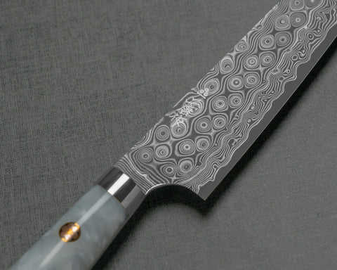 Nigara "Anmon" R2/SG2 49 Layers Kurosome Damascus 135mm Petty with Stabilized Wood / Polished Snow White Acrylic Handle