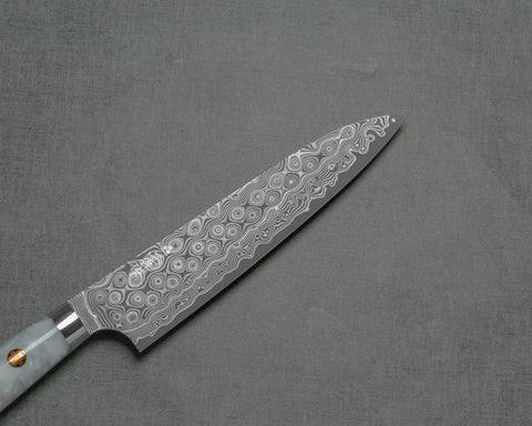 Nigara "Anmon" R2/SG2 49 Layers Kurosome Damascus 135mm Petty with Stabilized Wood / Polished Snow White Acrylic Handle