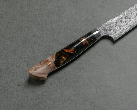 Nigara "Anmon" R2/SG2 49 Layers Kurosome Damascus 135mm Petty with Stabilized Wood / Polished Tigereye Acrylic Handle
