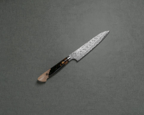 Nigara "Anmon" R2/SG2 49 Layers Kurosome Damascus 135mm Petty with Stabilized Wood / Polished Tigereye Acrylic Handle