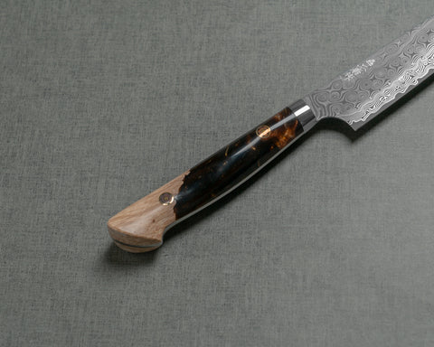 Nigara "Anmon" R2/SG2 49 Layers Kurosome Damascus 135mm Petty with Stabilized Wood / Polished Tigereye Acrylic Handle