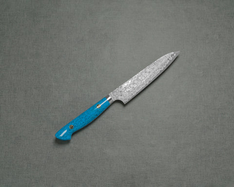 Nigara "Anmon" R2/SG2 49 Layers Kurosome Damascus 135mm Petty with Blue Turquoise Handle