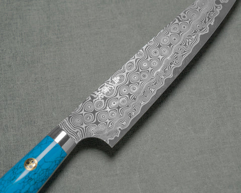 Nigara "Anmon" R2/SG2 49 Layers Kurosome Damascus 135mm Petty with Blue Turquoise Handle