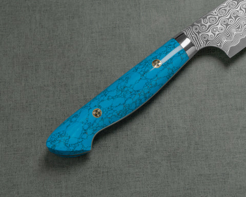 Nigara "Anmon" R2/SG2 49 Layers Kurosome Damascus 270mm Sakimaru Sujihiki with Blue Turquoise Handle