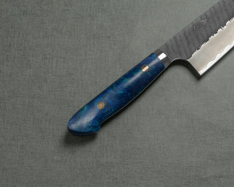Nigara R2/SG2 Tsuchime Kurouchi 165mm Santoku with Polished Acrylic Blue Devil Handle