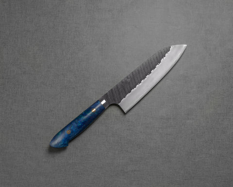 Nigara R2/SG2 Tsuchime Kurouchi 165mm Santoku with Polished Acrylic Blue Devil Handle
