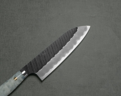 Nigara R2/SG2 Tsuchime Kurouchi 165mm Santoku with Polished Acrylic Glacier Veil Handle
