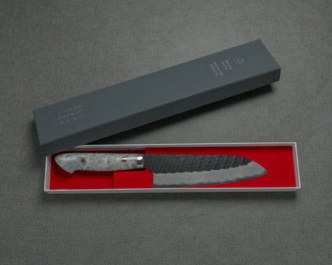 Nigara R2/SG2 Tsuchime Kurouchi 165mm Santoku with Polished Acrylic Glacier Veil Handle