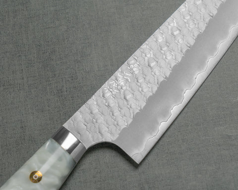 Nigara R2/SG2 Matt Migaki Tsuchime 210mm Gyuto with Polished Snow White Acrylic Handle