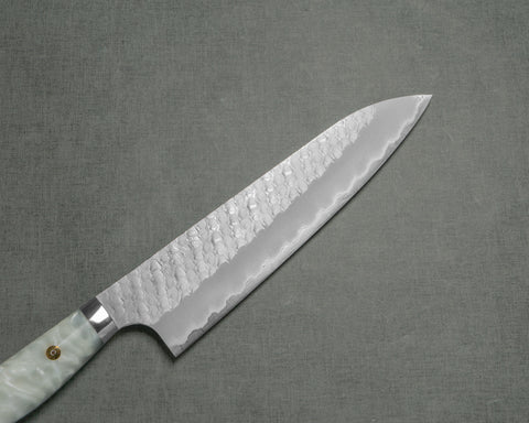 Nigara R2/SG2 Matt Migaki Tsuchime 210mm Gyuto with Polished Snow White Acrylic Handle