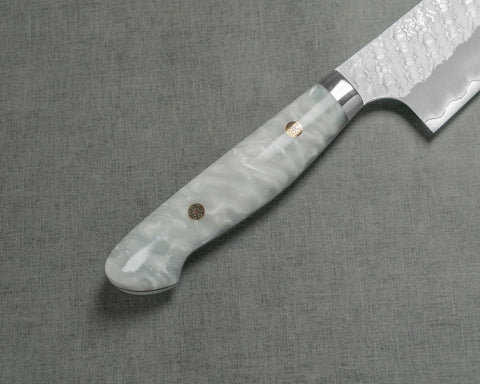 Nigara R2/SG2 Matt Migaki Tsuchime 210mm Gyuto with Polished Snow White Acrylic Handle