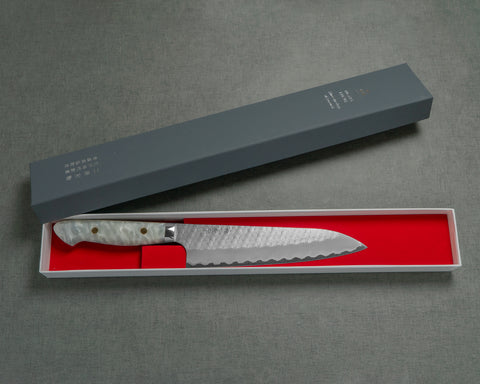 Nigara R2/SG2 Matt Migaki Tsuchime 210mm Gyuto with Polished Snow White Acrylic Handle
