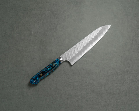 Nigara R2/SG2 Matt Migaki Tsuchime 210mm Gyuto with Polished Azure Sea Acrylic Handle