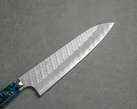 Nigara R2/SG2 Matt Migaki Tsuchime 210mm Gyuto with Polished Azure Sea Acrylic Handle
