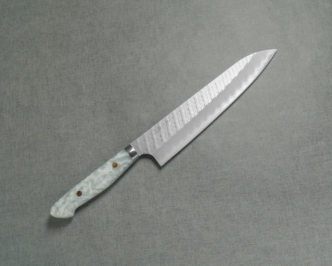 Nigara R2/SG2 Matt Migaki Tsuchime 240mm Gyuto with Polished Snow White Acrylic Handle