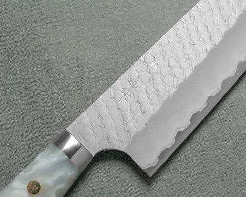 Nigara R2/SG2 Matt Migaki Tsuchime 240mm Gyuto with Polished Snow White Acrylic Handle