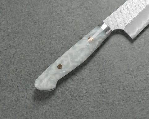 Nigara R2/SG2 Matt Migaki Tsuchime 240mm Gyuto with Polished Snow White Acrylic Handle