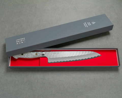 Nigara R2/SG2 Matt Migaki Tsuchime 240mm Gyuto with Polished Snow White Acrylic Handle