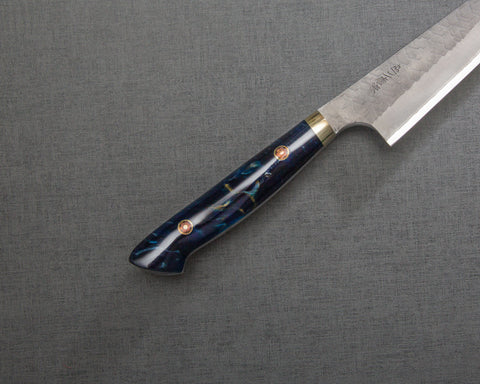 Nigara R2/SG2 Matt Migaki Tsuchime 135mm Honesuki with Polished Twilight Blue Acrylic Handle