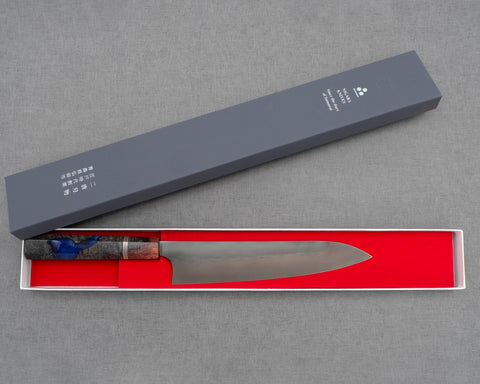Nigara Shirogami #1 Honyaki 240mm Gyuto with Volcano Stabilized Wood Handle