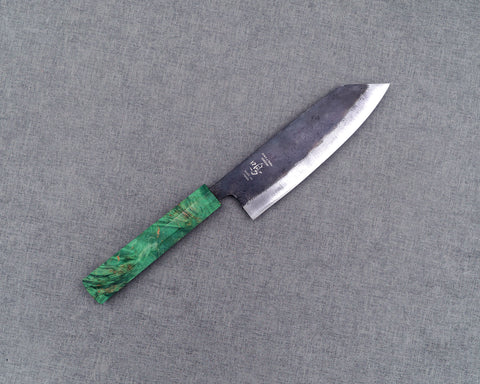 Naru “Hatsukou Series” Ryky x Taku Edition Aogami #2 Kurouchi 165mm Bunka with Emerald Swirl Green Stabilized Wood Handle