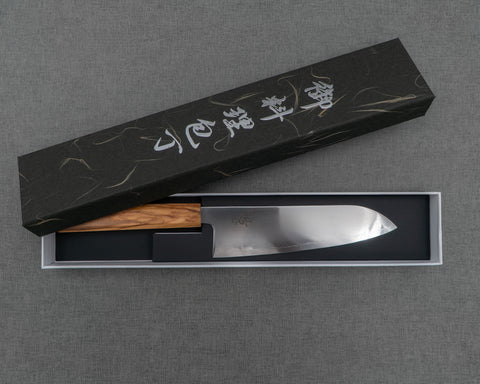 Naru "Kyoko Series" SLD 3-Layer Mirror Polished Blasting 170mm Santoku with Olive Wood Handle