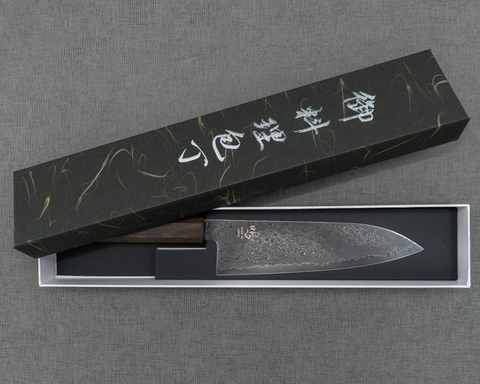 Naru "Eiko Series" R2/SG2 Kurosome Damascus 180mm Santoku with Bubinga Handle