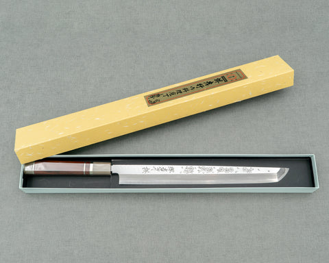 Sakai Takayuki / Kenji Togashi / Shirogami #1 Katsuo Iura Engraved Sakura Mirror 300mm Sakimaru Takohiki with Bubinga Triple-Ginmaki Handle
