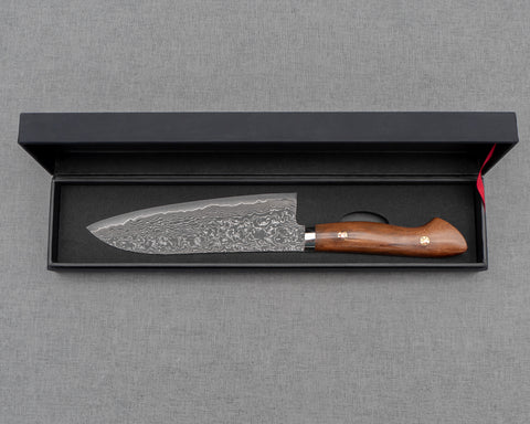 Shigeki Tanaka R2/SG2 Kurosome Damascus 170mm Santoku with Ironwood Handle