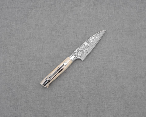Takeshi Saji R2/SG2 Black Damascus Petty with White Antler Handle