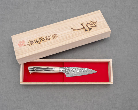 Takeshi Saji R2/SG2 Black Damascus Petty with White Antler Handle