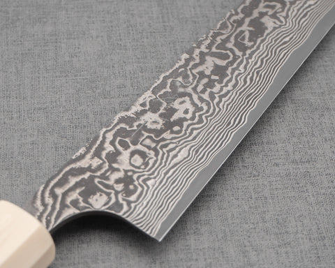 Takeshi Saji R2/SG2 Black Damascus 240mm Sujihiki with Ivory / Rosewood Handle