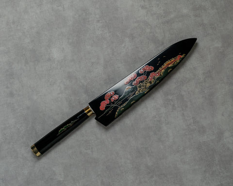 Takeshi Saji R2/SG2 Damascus 210mm Gyuto with Maki-e Art (Mount Fuji) Handle and Saya