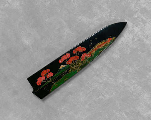 Takeshi Saji R2/SG2 Damascus 210mm Gyuto with Maki-e Art (Mount Fuji) Handle and Saya