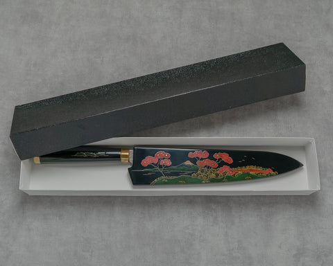 Takeshi Saji R2/SG2 Damascus 210mm Gyuto with Maki-e Art (Mount Fuji) Handle and Saya