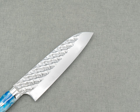 Takeshi Saji STRIX Mirror Tsuchime 175mm Santoku with Sea Wave Acrylic Handle