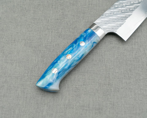 Takeshi Saji STRIX Mirror Tsuchime 175mm Santoku with Sea Wave Acrylic Handle