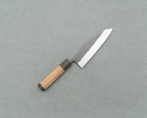 Yoshikane Shirogami #2 Kurouchi Tsuchime 165mm Santoku with Enju Handle