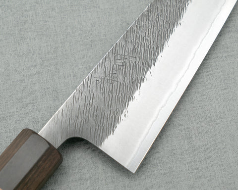 Yoshikane Shirogami #2 Kurouchi Tsuchime 165mm Santoku with Enju Handle