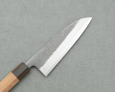 Yoshikane Shirogami #2 Kurouchi Tsuchime 165mm Santoku with Enju Handle