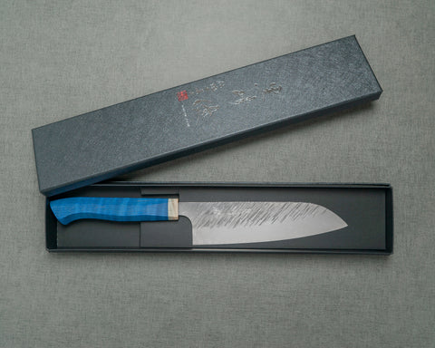 Yu Kurosaki "Fujin" R2/SG2 170mm Santoku with Blue Maplewood Handle