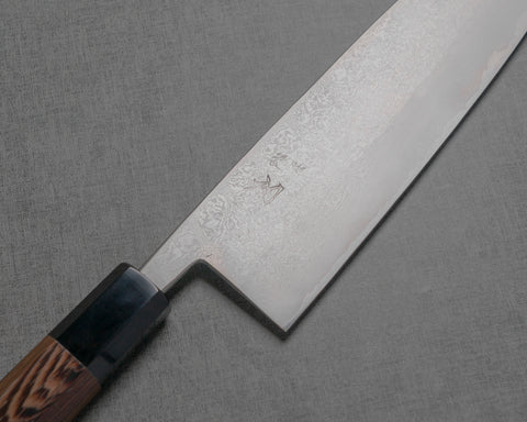 Hatsukokoro / Miyazaki Kajiya“Taki”Ginsan(銀色 #3)大馬士革 210 毫米牛刀,帶雞翅木水牛角手柄