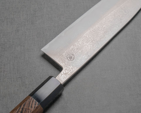 Hatsukokoro / Miyazaki Kajiya“Taki”Ginsan(銀色 #3)大馬士革 210 毫米牛刀,帶雞翅木水牛角手柄