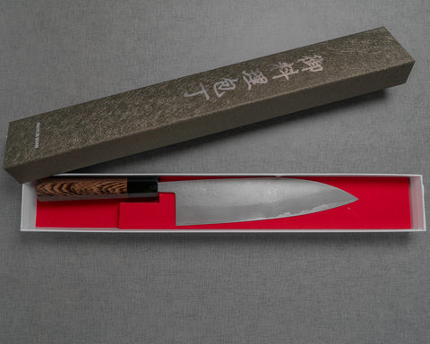 Hatsukokoro / Miyazaki Kajiya“Taki”Ginsan(銀色 #3)大馬士革 210 毫米牛刀,帶雞翅木水牛角手柄