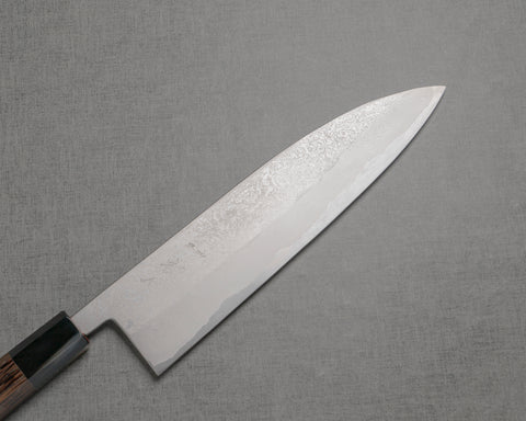 Hatsukokoro / Miyazaki Kajiya Ginsan(銀色 #3)大馬士革 220 毫米牛刀,帶雞翅木水牛角手柄
