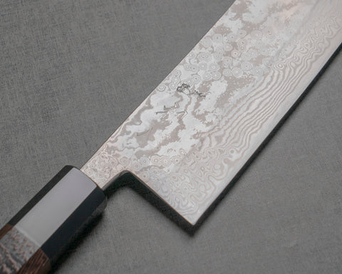 Hatsukokoro / Miyazaki Kajiya "Tsubaki" ATS-34 Damascus 200mm Kirtsuke Gyuto with Wenge Buffalo Horn Handle