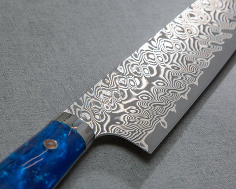 Yoshimi Kato R2/SG2 Black Damascus 210mm Gyuto with Polished Ocean Blue Acrylic Handle